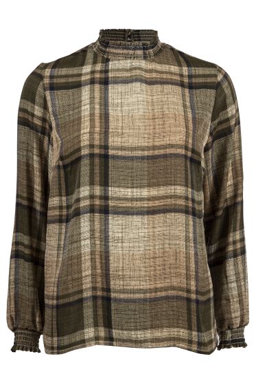 Lifetime Thea Rutet bluse med høy hals beige-grønn