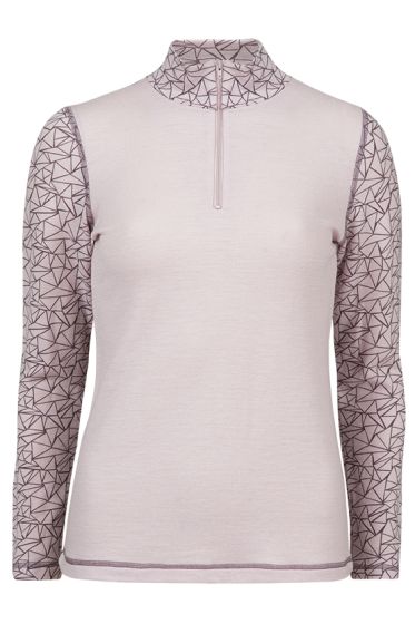 Eva Dahlia trøye med ziphals og print på erme pudder