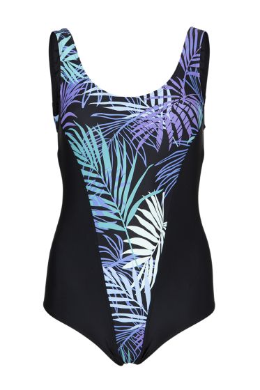 Swimwear badedrakt med palmeprint sort-multi