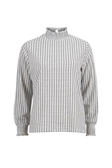 Lifetime rutet bluse med høy hals hvit/sort