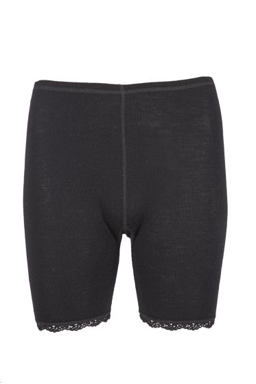 Eva Flora Shorts i merinoull med blondekant sort