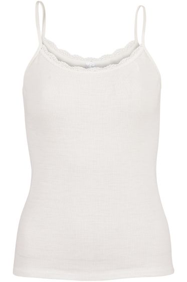 Eva Flora Singlet i ull med smale stropper og blondekant offwhite