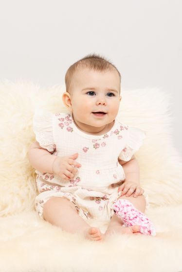 Hel drakt med volang og print Offwhite
