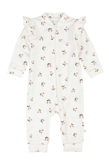 Pyjamas med søtt mønster og volang på skulder Offwhite