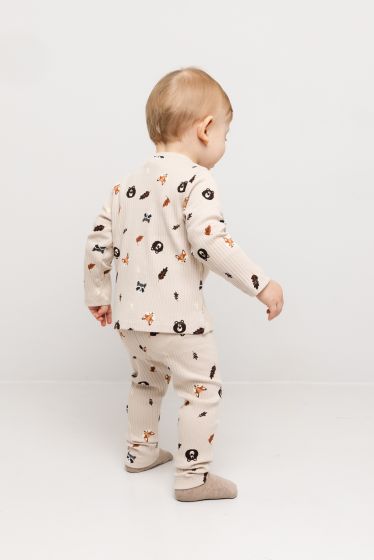 Ribbestrikket genser med dyremotiv Beige