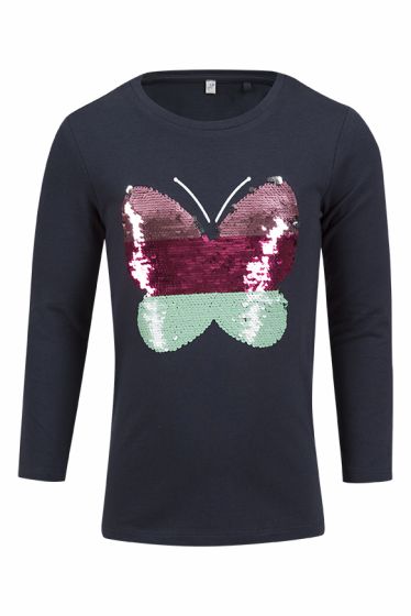 Kids Clothing topp langermet m reversible sommerfugl paljett motiv marine