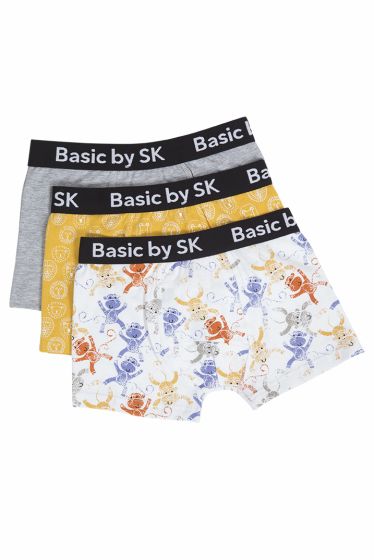 SK Boxer 3pk med motiv grå-gul