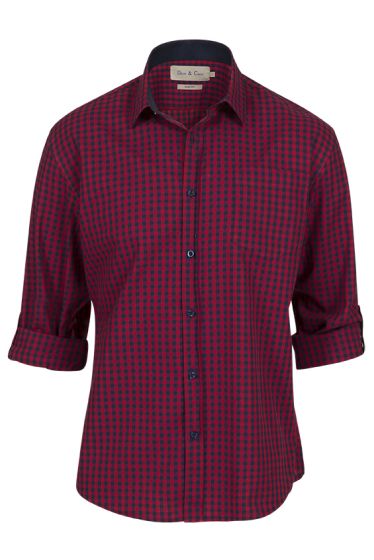 Denim & Casual Langdon langermet skjorte slim fit burgunder