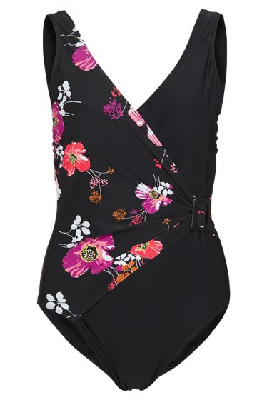 Swimwear badedrakt med drapering sort