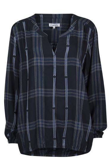 Curves Aria bluse i flanell blå