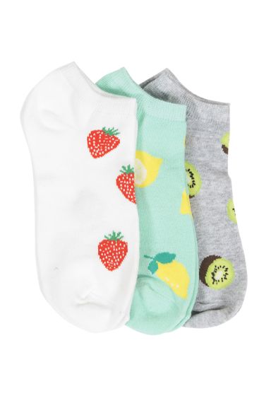 Basic 3pk ankelsokker med fruktmotiv grå, hvit og mint