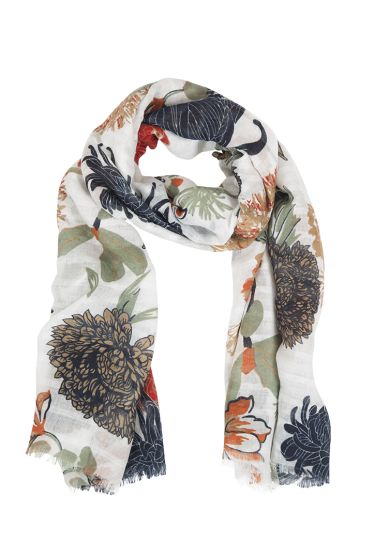 Lifetime skjerf med blomsterprint hvit-multi