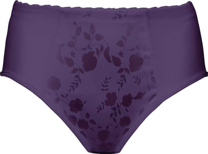 Midi-truse i sateng med blomstermønster plomme.
