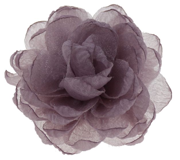 MAGNHILDUR Brosje med blomst i organza og knytebånd Aubergine