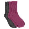 Safa Ribbestrikkete ullsokker 2pk rosa/grå