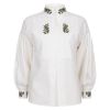Skjorte festdrakt lin med broderi Anna Hvit-grønn