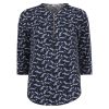 Britney - shirt med zip marine blomstret.