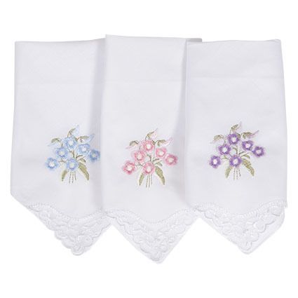 Lifetime 3 pk Lommetørkle med broderi hvit