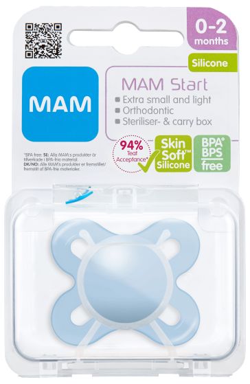 MAM smokk start 0-2m silk teat blå.