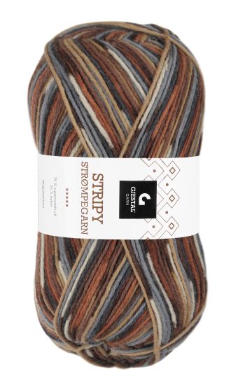 Gjestal Garn Stripy strømpegarn 156-rust/grå mønster