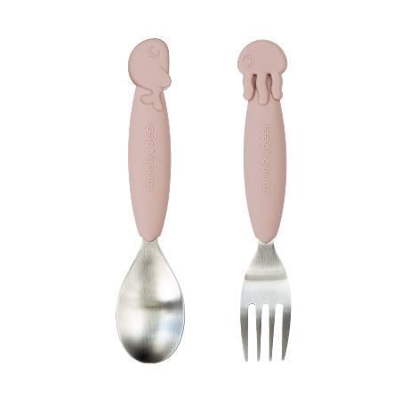 Easy grip skje og gaffel Dus rosa