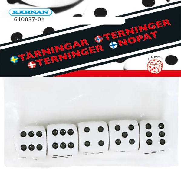 Terninger i pose 5 stk 16 mm original
